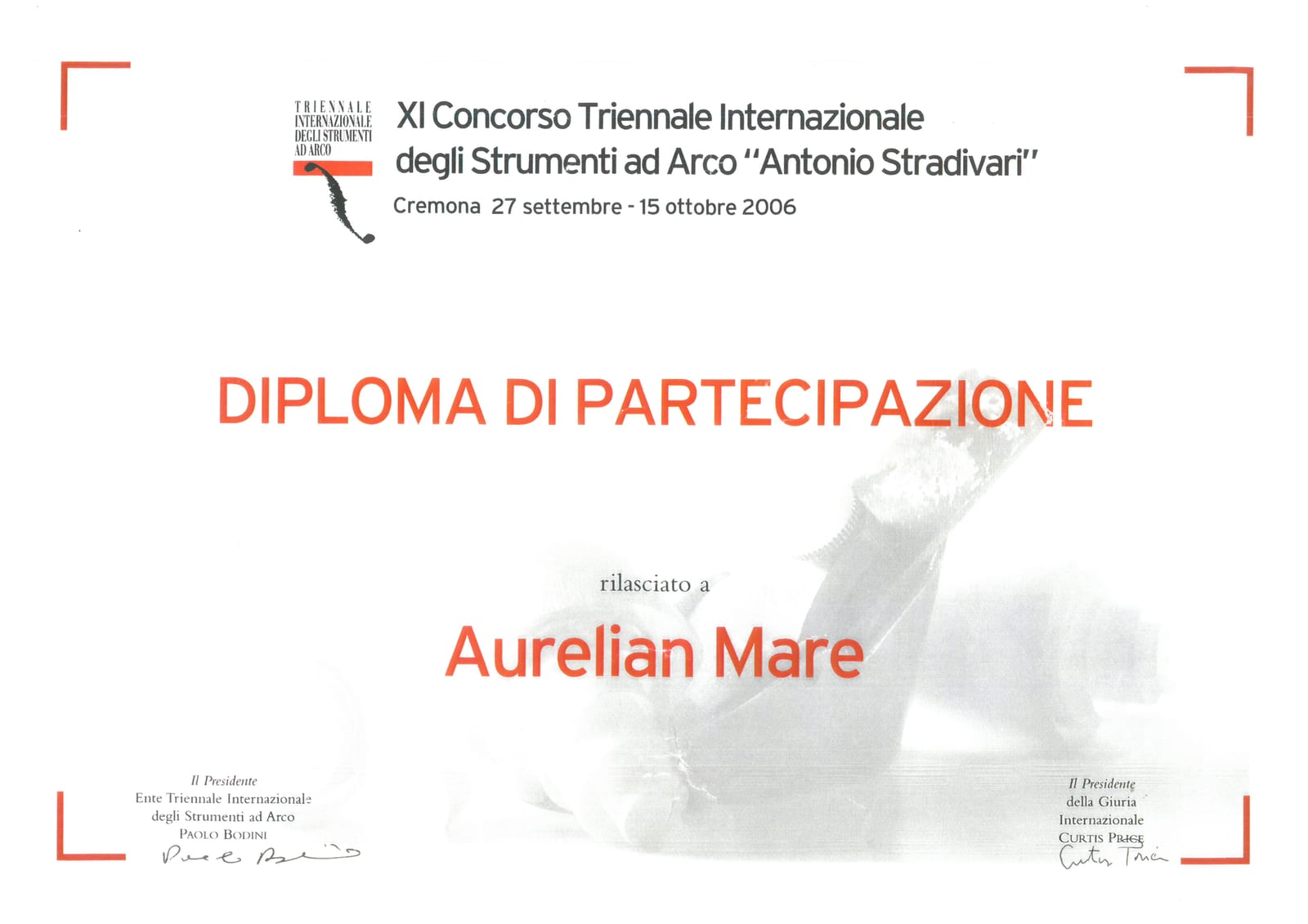 Diplomă Cremona 2006, Mare Aurelian